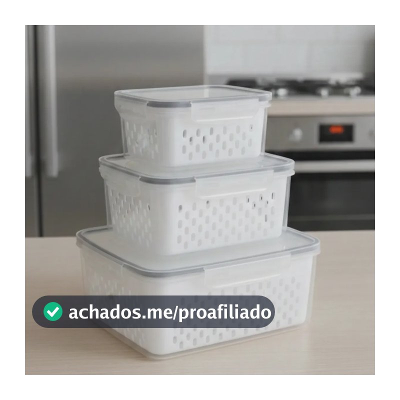 Kit 3 Potes Herméticos Caixa Organizadora Com Cesto Escorredor Para Legumes Frutas Verdura Kilate Store
