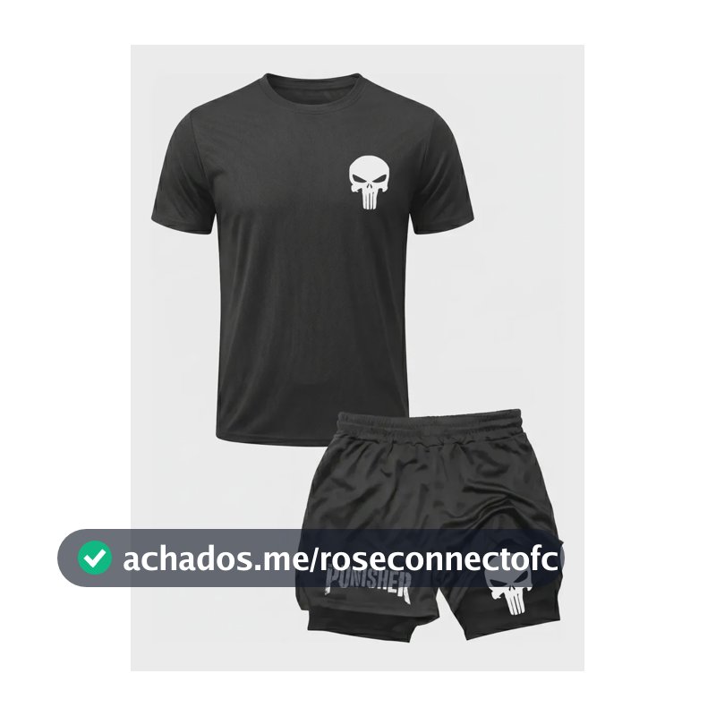 Kit Academia Treino Camiseta Dry Fit + Short 2 Em 1 Punisher Preto Gg