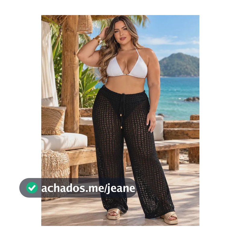 Canga Calça Tricô Plus Size Preto Algodão Poliéster Tamanho 46-50