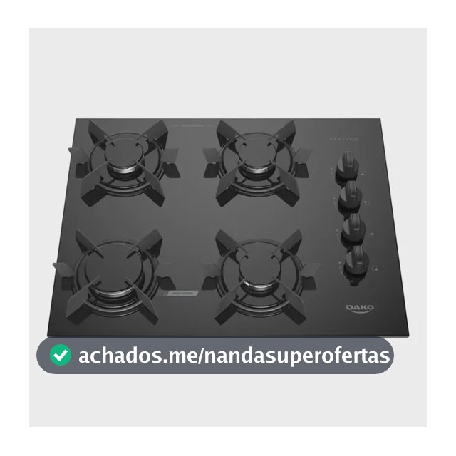 Cooktop 4 Bocas Dako Pratiko Mesa de Vidro e Acendimento Super Automático A Gás Preto Bivolt