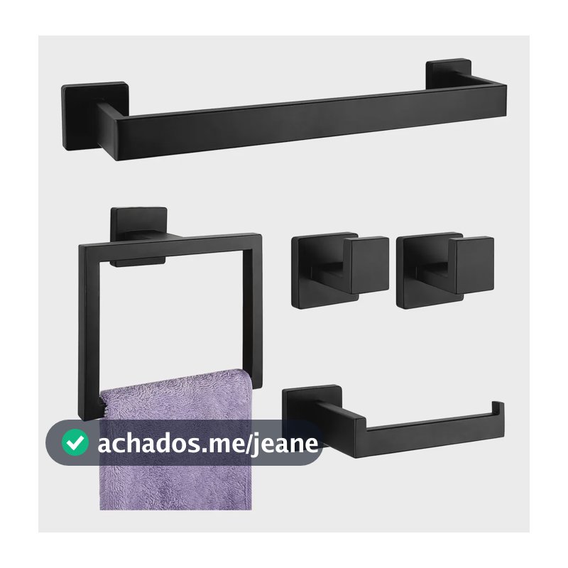 Kit Acessórios Banheiro Lavabo Fosco Preto Luxo Inox 5 Peças Preto