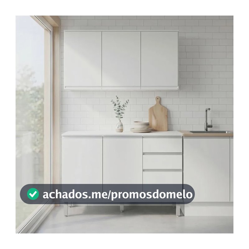 Cozinha Compacta Nina Branca com Armário Aéreo e Balcão para Cozinhas Pequenas