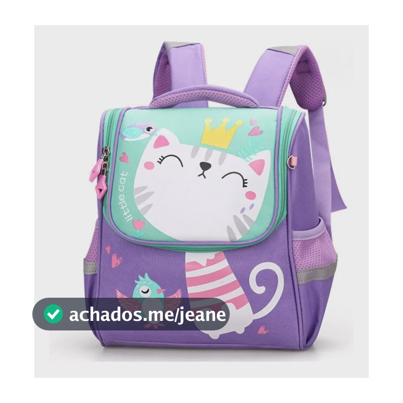 Mochila Escolar Infantil Menino Menina Dinossauro Gatinho Cor Roxo