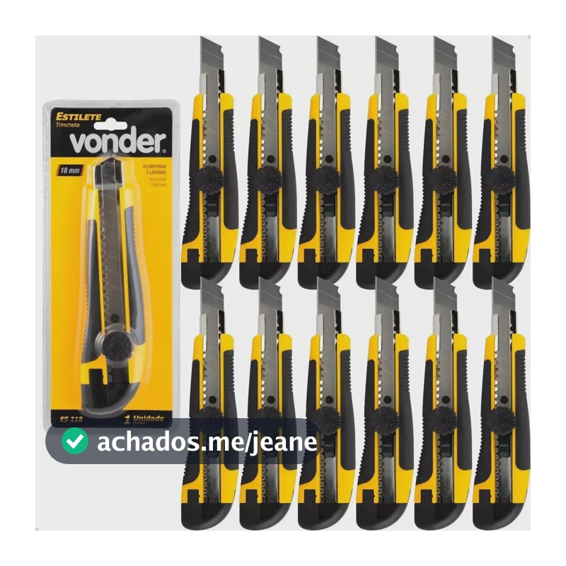 Kit 12 Estilete Profissional Emborrachado Vonder 18mm