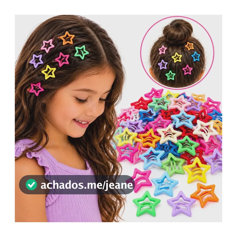Kit 50 Presilhas De Cabelo Estrela Colorida Tic Tac Infantil Colorido Sortidos
