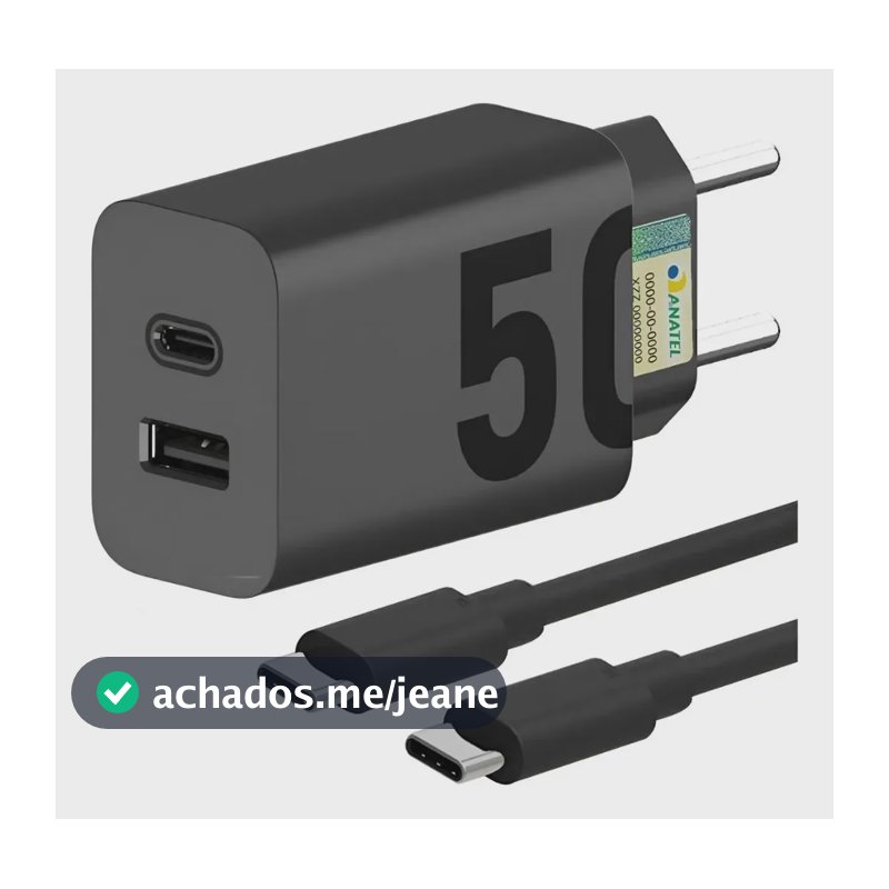 Carregador Turbo 50w Tipo C Para Samsung Motorola Xiaomi LG Preto