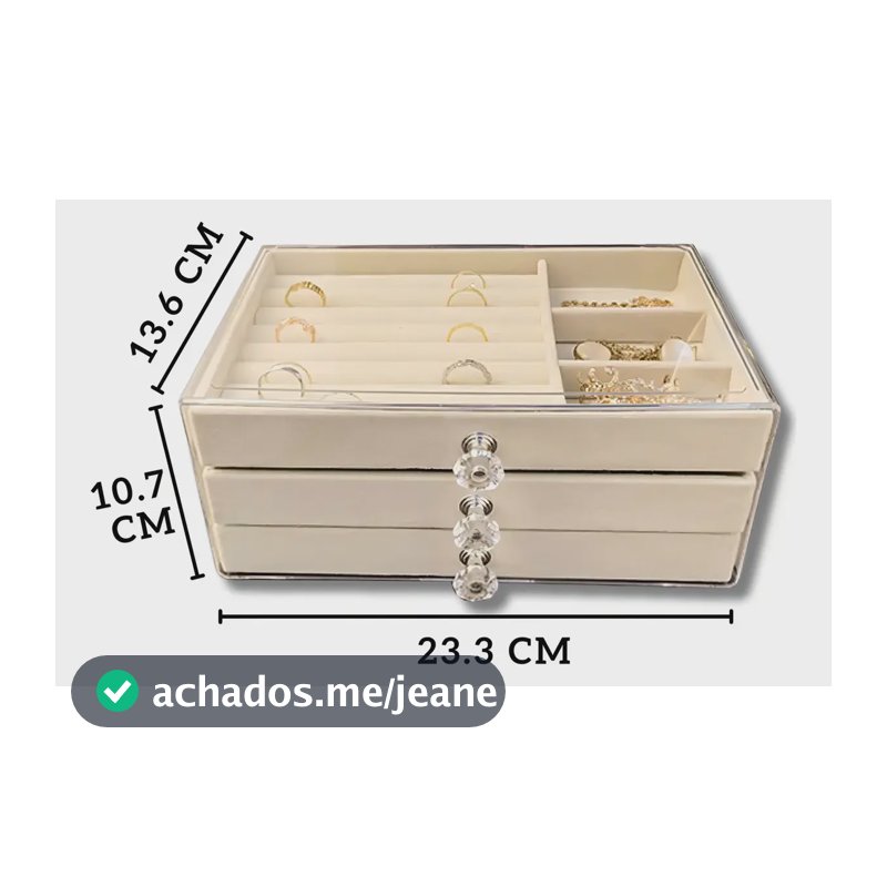 Organizador de Joias Acrílico 3 Gavetas 10 Compartimentos Bege FM FARMEL
