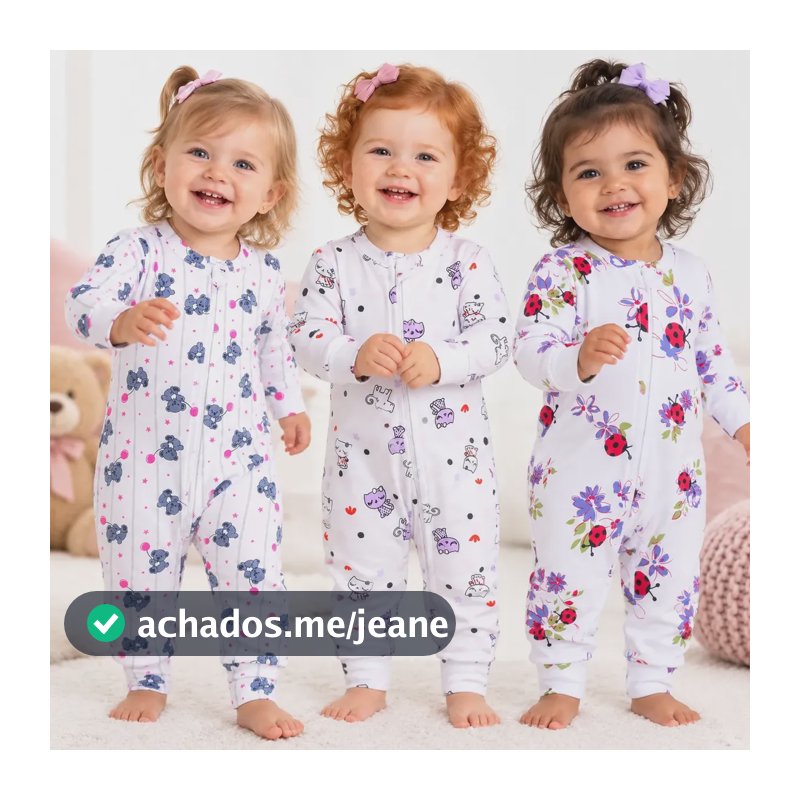 Kit 3 Macacão 100% Algodão Estampado Chá Bebê Troca Facíl Bichinhos Menina Rn