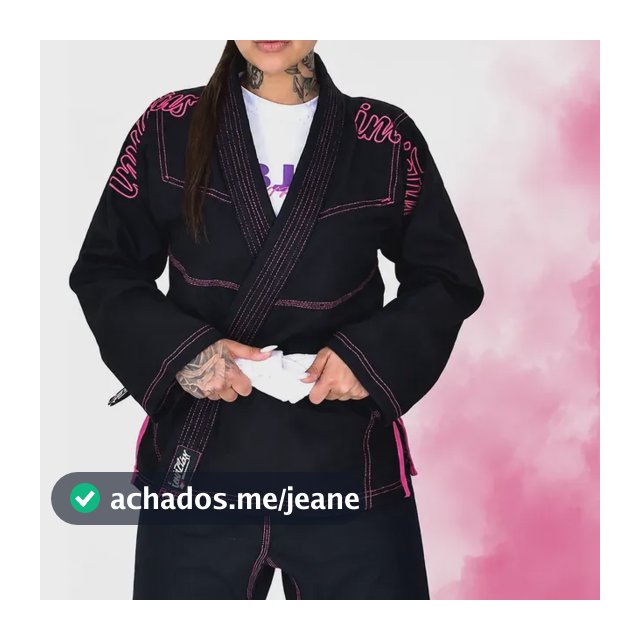 Kimono Jiu Jitsu Feminino Preto Costura Rosa Invictus