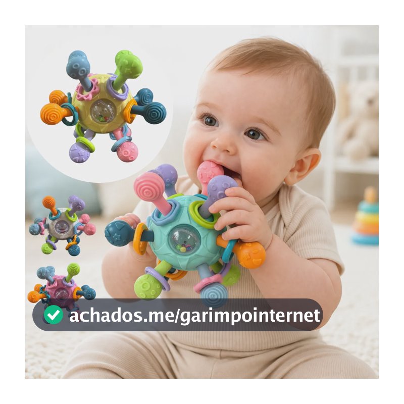 Mordedor Sensorial Bebe Chocalho Bola Massageador Brinquedo Branco