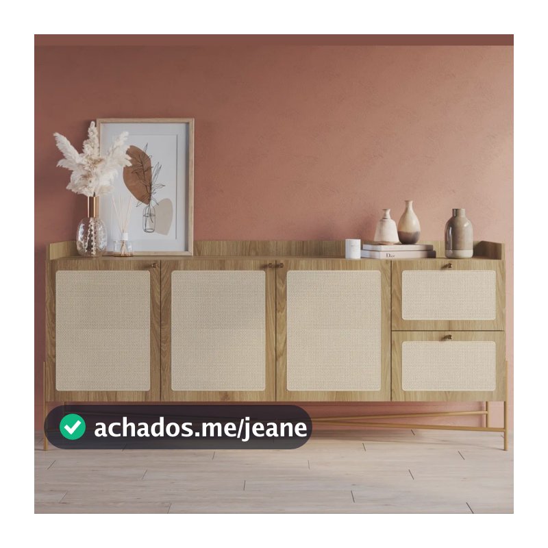 Buffet Aparador 3 Portas 2 Gavetas Palhinha Pé Metal