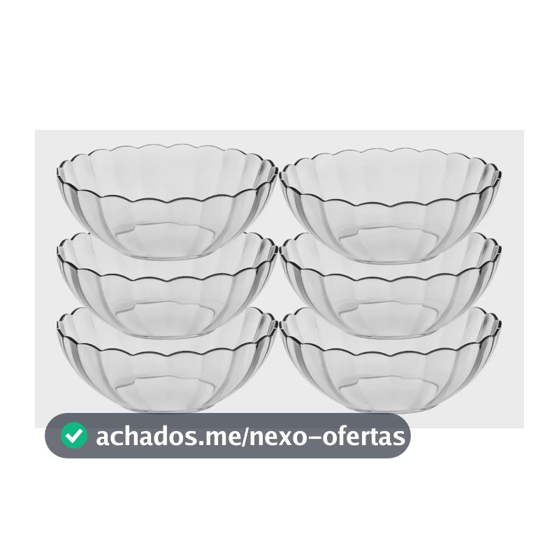 Kit 6 Tigelas Bowl Saladeira De Vidro Forno Marinex 1l Transparente