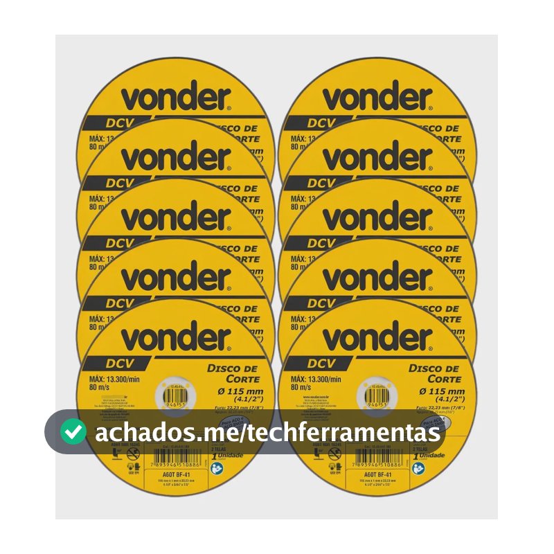 10un Disco De Corte Inox Fino 115mm Vonder P/ Esmerilhadeira Amarelo