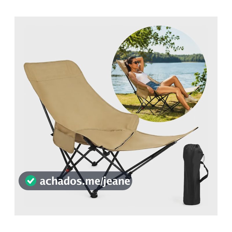 Cadeira Camping Praia 2 Em 1 Dobrável 150kg Bolsa Cáqui Cáqui