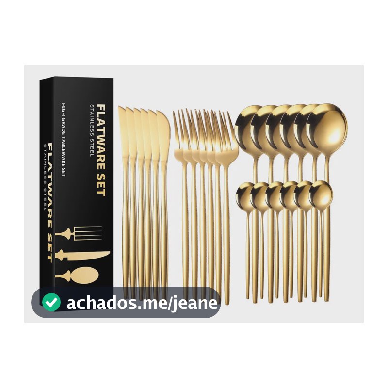 Belifou Kit Faqueiro Dourado 24 Peças Jogo De Talheres Aço Inoxidáve