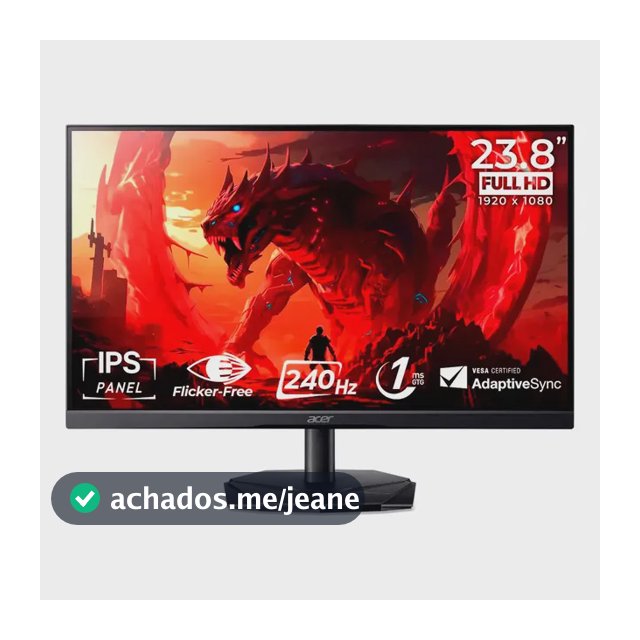 Monitor Gamer Acer Nitro 24'' 240hz 1ms Ips Full Hd Kg240y Preto 127/220v