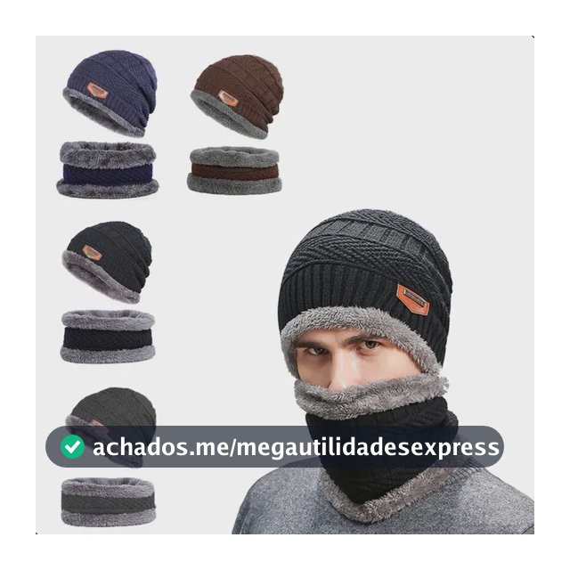 Touca De Inverno Gorro De Frio De Lã Toca + Gola Cachecol
