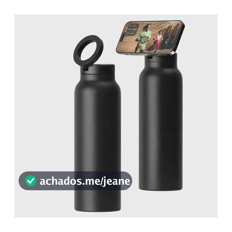 Garrafa Térmica Magnética 710ml Suporte Tripé Celular Compatível Com Magsafe Resistente Academia Vlog Treino Dança - Preto