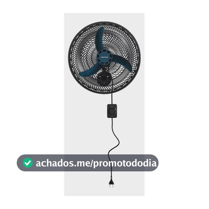 Ventilador De Parede Ventisol New Azul 3 Velocidades Estrutura Preto Diâmetro 50 Cm Material Das Pás Plástico
