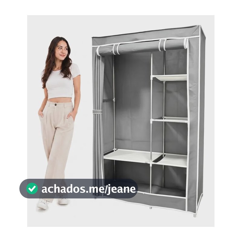 Armário Dobrável De Tecido 4cores 160cm 5 Prateleiras Quarto Cinza