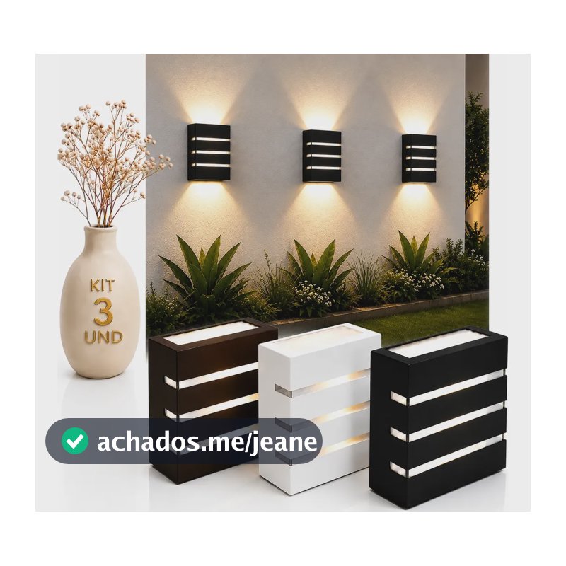 Kit 3 Arandela Luminaria Externa Interna Bivolt Parede Muro 127/220v Preto
