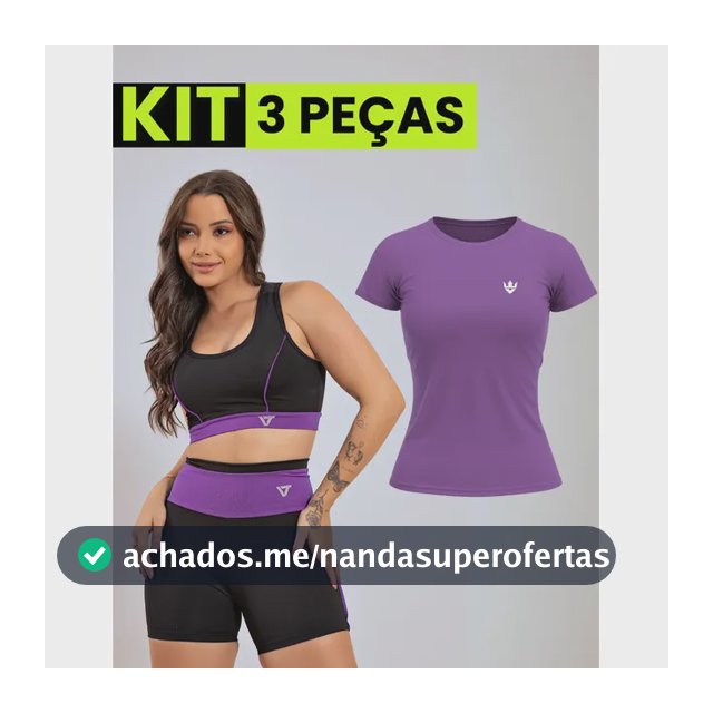 Kit Conjunto Fitness Feminino + Camiseta Roupa Academia Roxo Liso Gg
