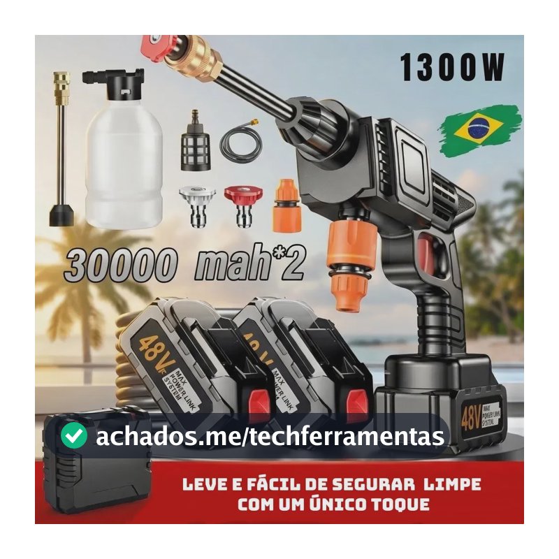 Lavadora de Alta Pressão Portátil Recarregável Maleta 2 Baterias Preto
