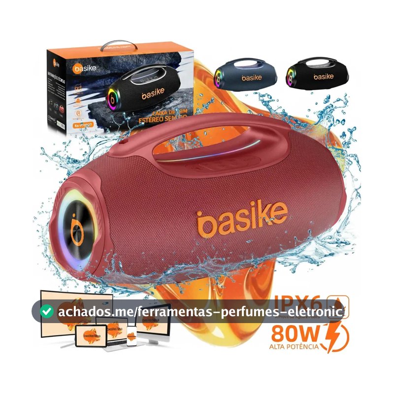Basike Caixa de Som Portátil Com Bluetooth Boombox 80W 8000Mah 10hrs Sem fio IPX6 À Prova D'água Com Bateria Recarregavel Luz RGB Hifi TWS Bass Forte Áudio de Alta Qualid Para TV Festa Casa - Rosa