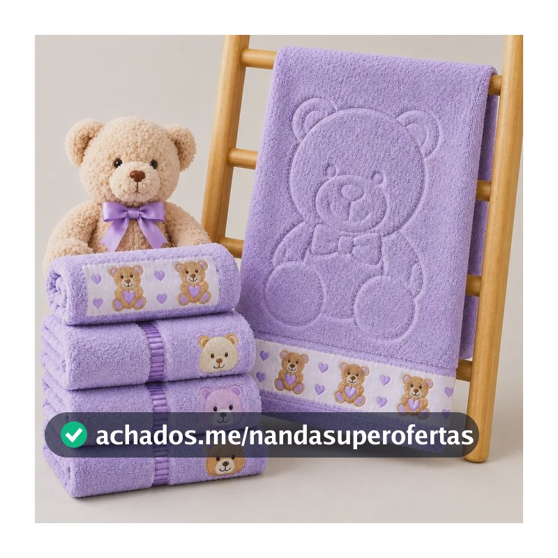 Toalha De Banho Bebê Infantil 100% Algodão Ursinhos Lilás