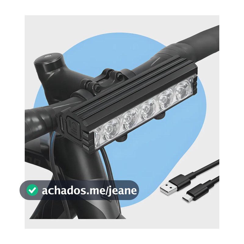 Farol 5 Leds Lanterna Bicicleta Alumínio Barra Bike Led Potente Recarregável Usb Luz Forte 22.000 Lumens