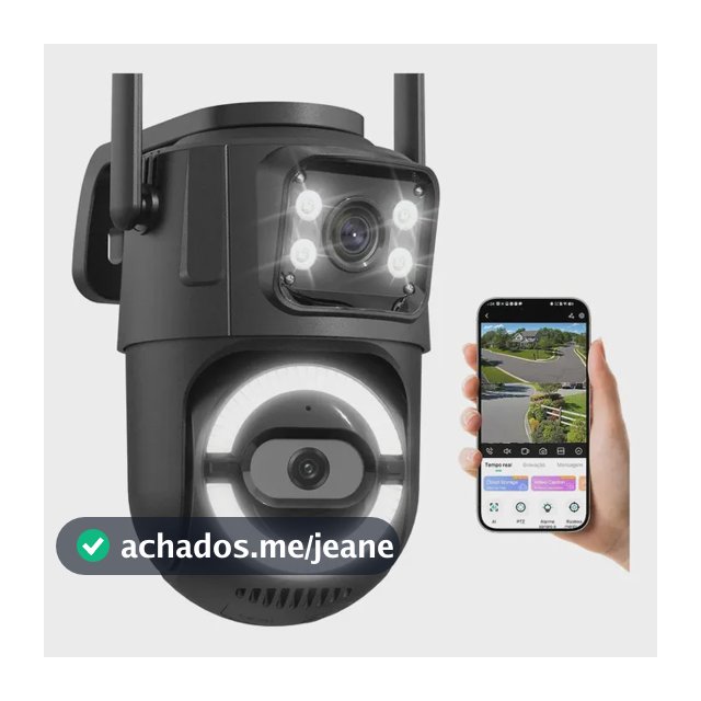 Câmera De Eguranca Externa Ip Wifi 2.4g/5ghz Hd 6mp Com Lente Dupla App Icsee Visão Noturna, Alarme Luminoso, Rastreamento Automático, Preto