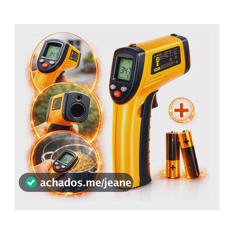 Termômetro Infravermelho Brasiliana Tech Digital Para Culinária E Industrial Até 400°C Laser Cozinha Churrasco Fritura Forno Visor LCD