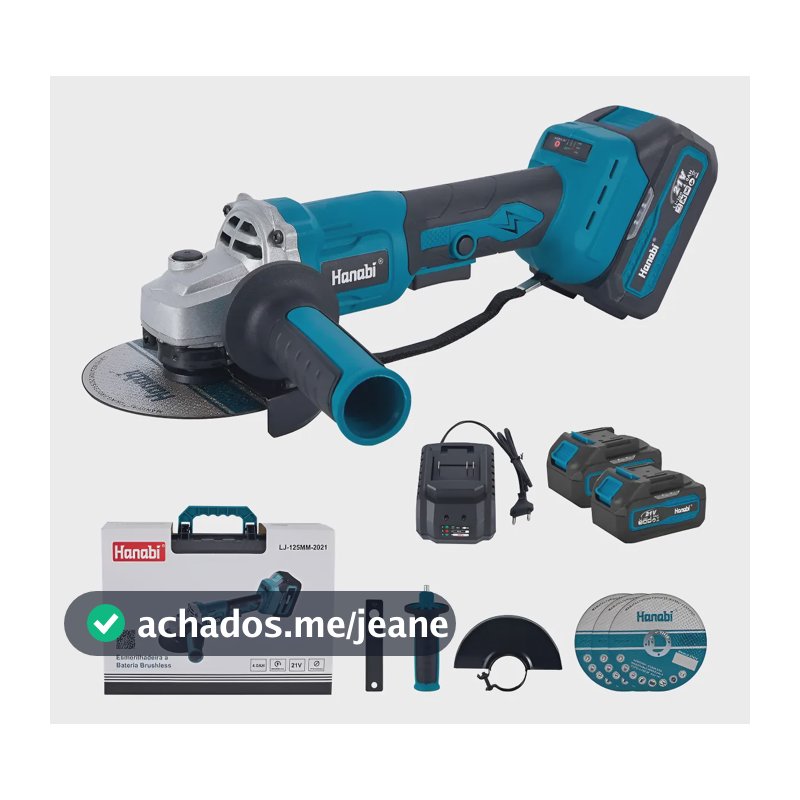 Esmerilhadeira Lixadeira Brushless 2 Baterias Sem Fio 21v Azul-petróleo 127/220v