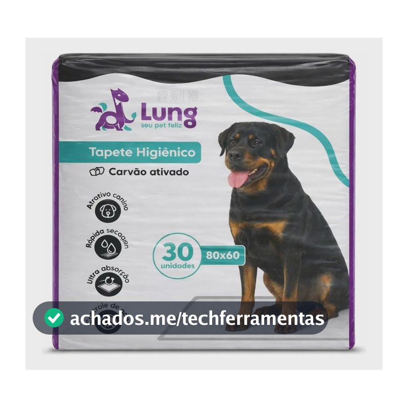 Tapete Higiênico Grande 80x60cm 30un Carvão Ativado Anti Odor Cachorro Pet Lung
