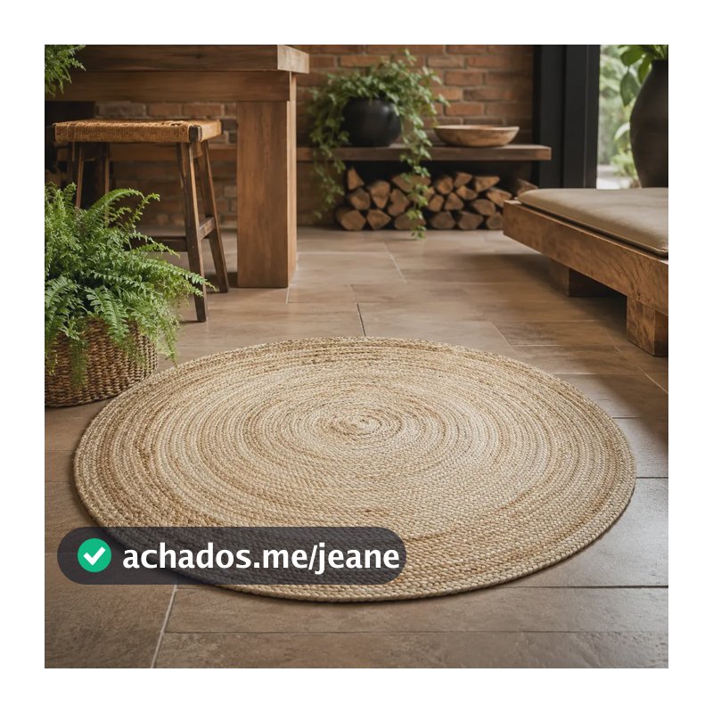 Tapete Juta Sisal Redondo Fibra Natural Trançado Para Sala 150 Cm Bege