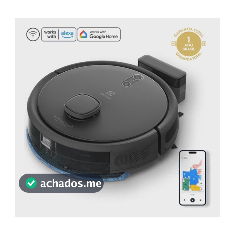 Robô Aspirador de pó 4 em 1 Electrolux Wi-Fi MOP Passa Pano Seco e Úmido até 1h40 de Bateria App Mapeamento Laser Inteligente Alexa e Conectividade Google Home Experience sensor Antiqueda ERB60 Bivolt