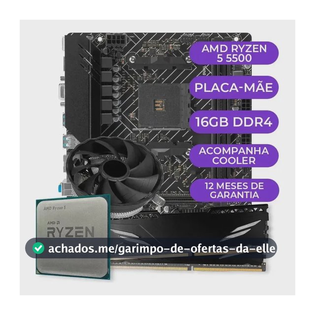 Kit Upgrade Gamer Amd Ryzen 5 5500 + A520m + 16gb Ddr4 Cor Preto