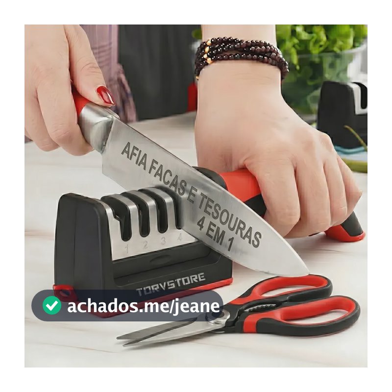 Afiador E Amolador De Facas E Tesouras 4 Em 1 Profissional Manual Vermelho Ou Amarelo Afia Amola E Alinha Lâminas Ideal... Preto Preto