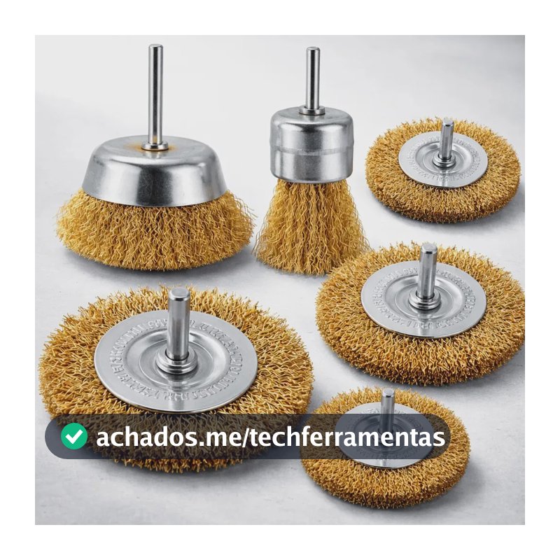Escova De Aço Para Furadeira Parafusadeira Kit 6pcs Polimento E Limpeza Disco Circular Reta Cônica Copo Aço Larão Esmeril Blueforce