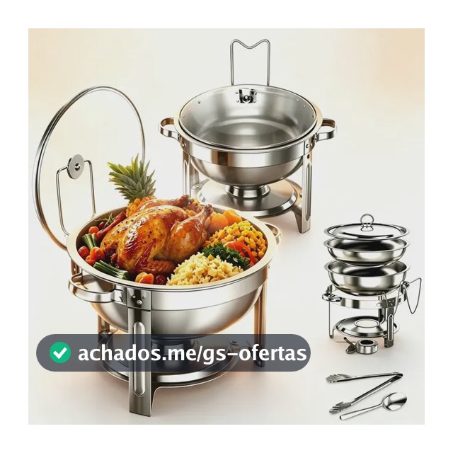 Rechaud Redondo 6 Litros Aço Inox 1cuba Buffet Tampa Vidro 0v