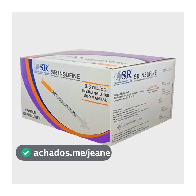 Seringa Insulina 0,3ml/cc Agulha Fixa 0,25x6mm Cx C/100 - Sr 3 Ml