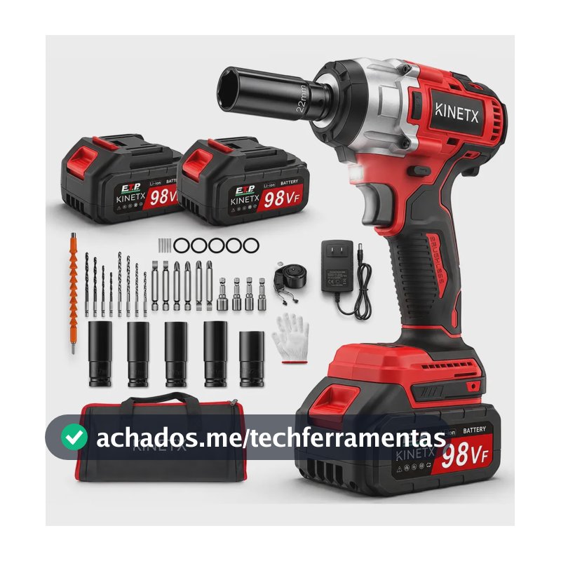 Chave De Impacto Parafusadeira 780nm Brushless 2 Baterias Vermelho 127/220v
