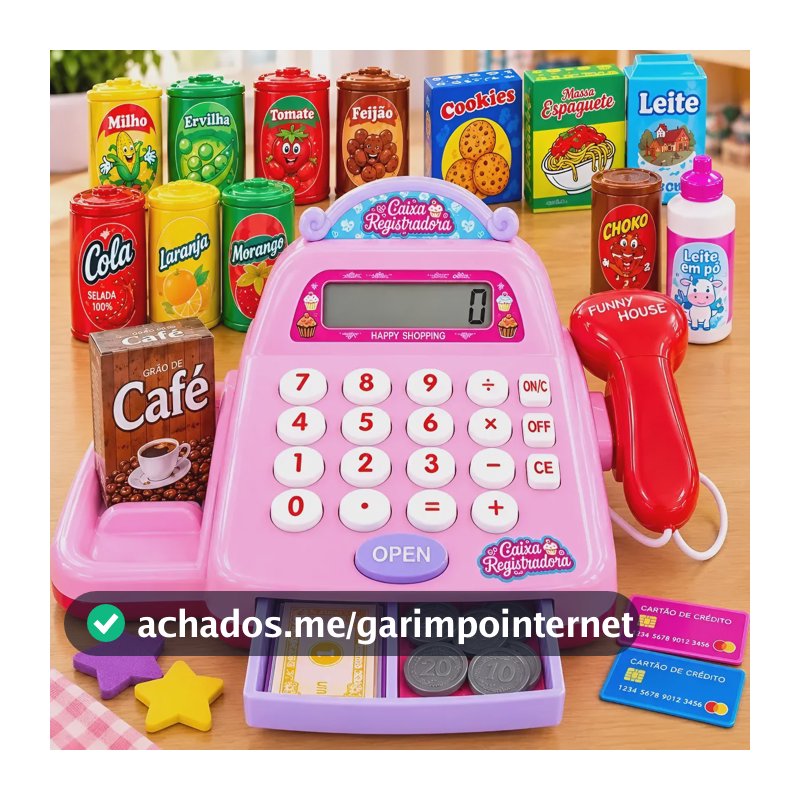 Caixa Registradora Infantil Mercadinho Som Acessórios Luxo Rosa