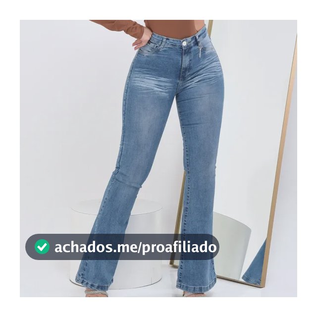 Calça Jeans Flare Feminina Cintura Alta Elastano Blogueira