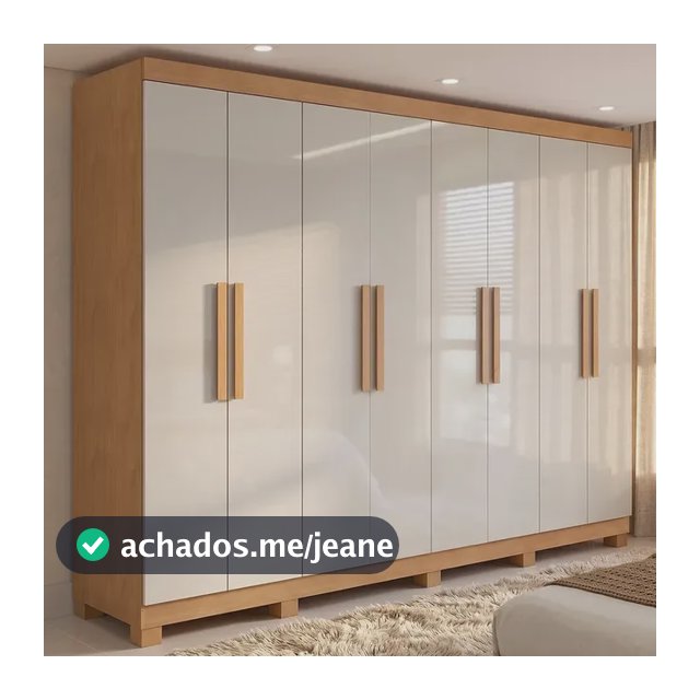Guarda-roupa Móveis Lopas casal Easy Slim C/Pés 8 portas Amendoa Clean/off