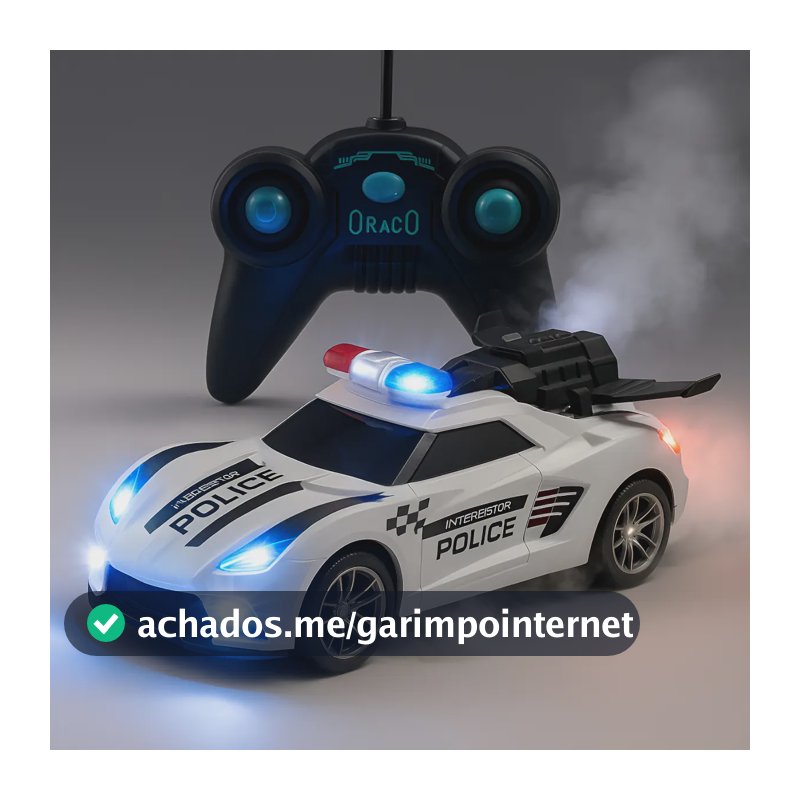 Carrinho Brinquedo Com Controle Remoto Carro Solta Fumaça Cor Branco Personagem Polícia BELTRONI
