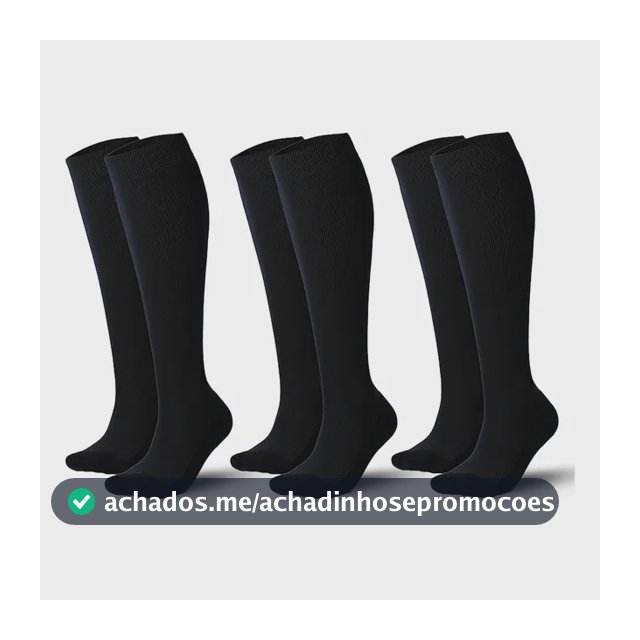3 Par Meia De Compressão 3/4 Unissex Sem Zíper Alta Pressão Preto G/gg(38-41)