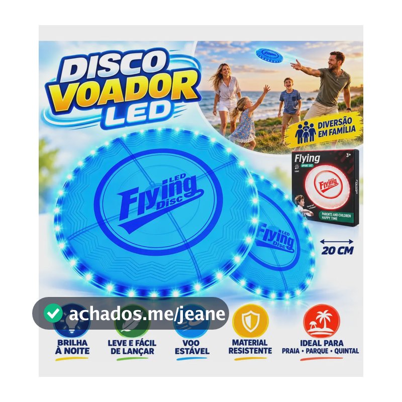 MoveBrinca Frisbee LED Infantil Disco Voador Luminoso 20cm Brilha No Escuro Para Praia Parque Camping Brinquedo Ao Ar Livre Com Luz Noturna Diversão Para Crianças E Família