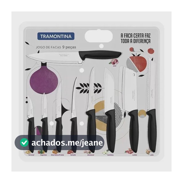 Jogo De Facas Faqueiro Aço Inox 9 Pçs 23498048 Tramontina Cor Preto