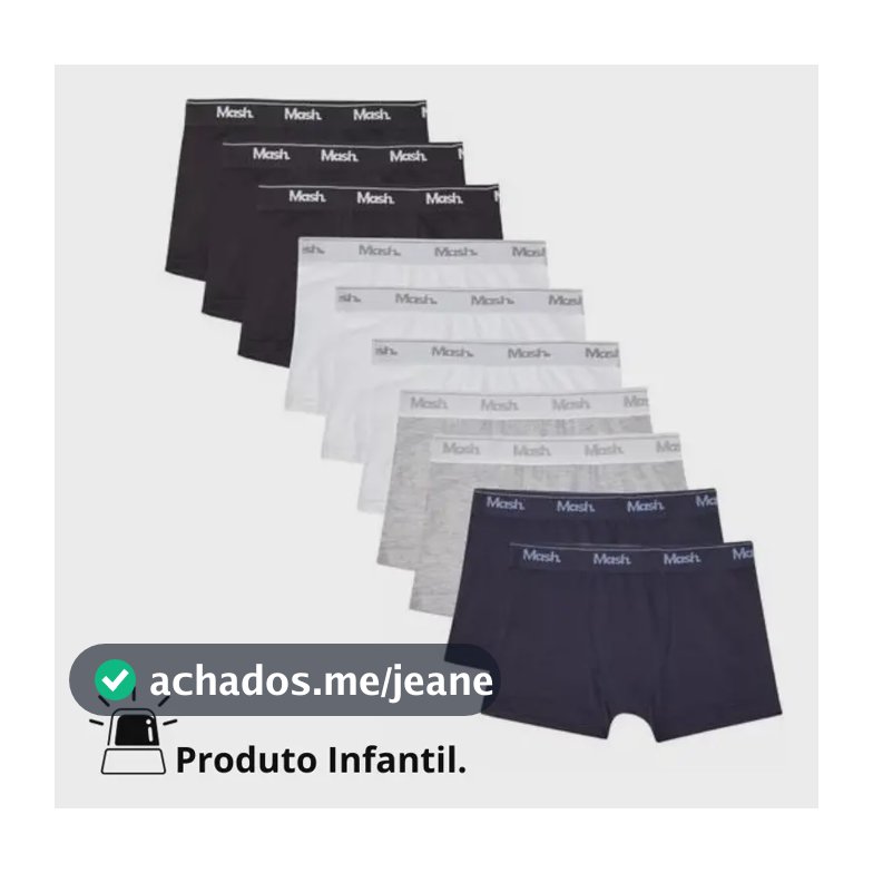 Kit Com 10 Cuecas Infantis Para Meninos Boxer Algodão Mash 3 Brancas 3 Pretas 2 Marinho 2 Mesclas Liso M